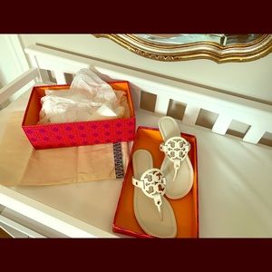 Tory Burch Miller Sandal, white leather, NIB